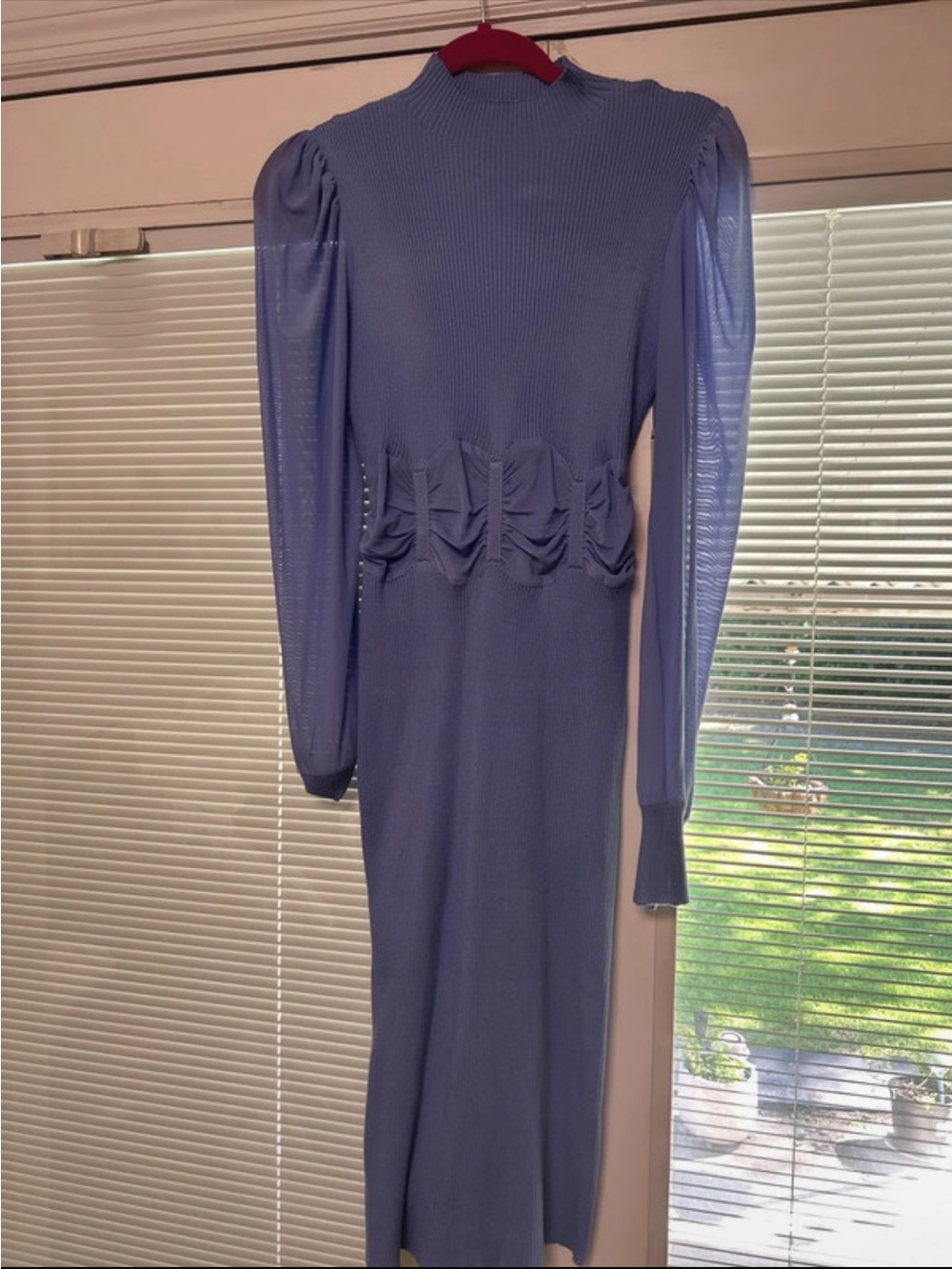 Almost Famous Lavender Long-Sleeve Ruched Waist Knit Dress